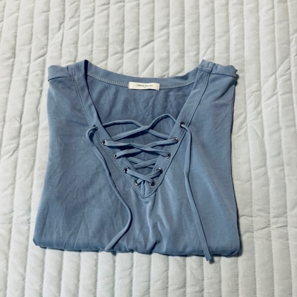 NEW Lace up baby blue top small